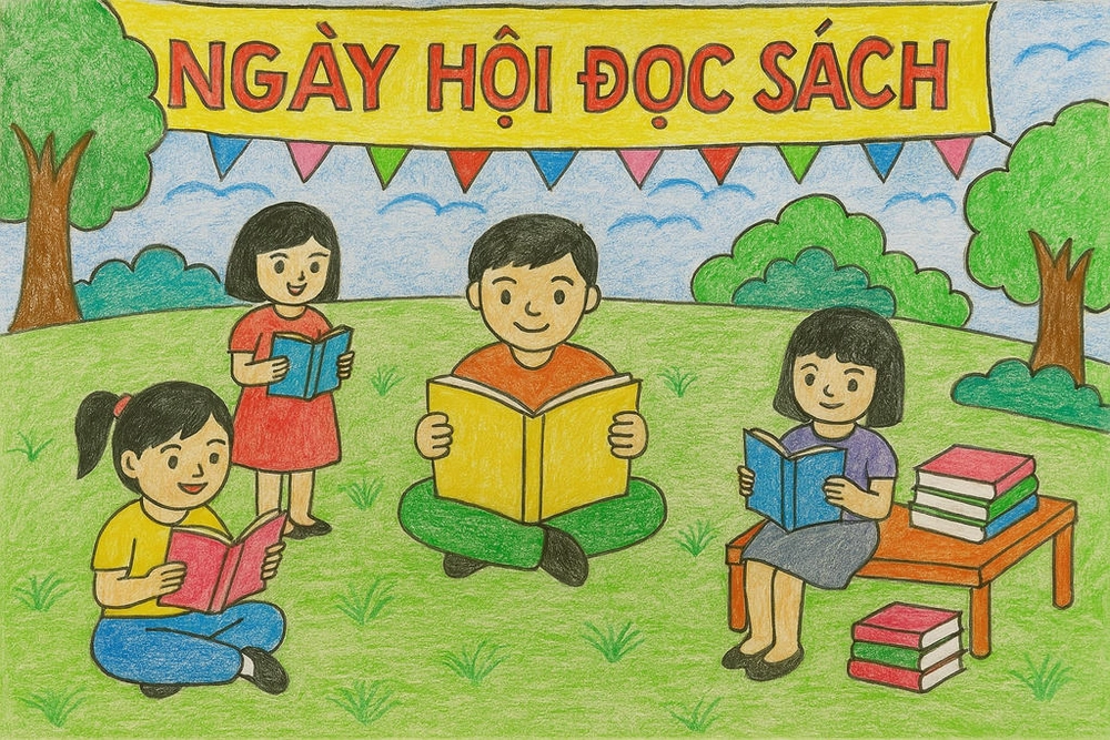 vẽ ngày hội đọc sách ở trường 