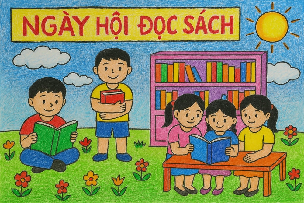 tranh vẽ đề tài ngày hội đọc sách 