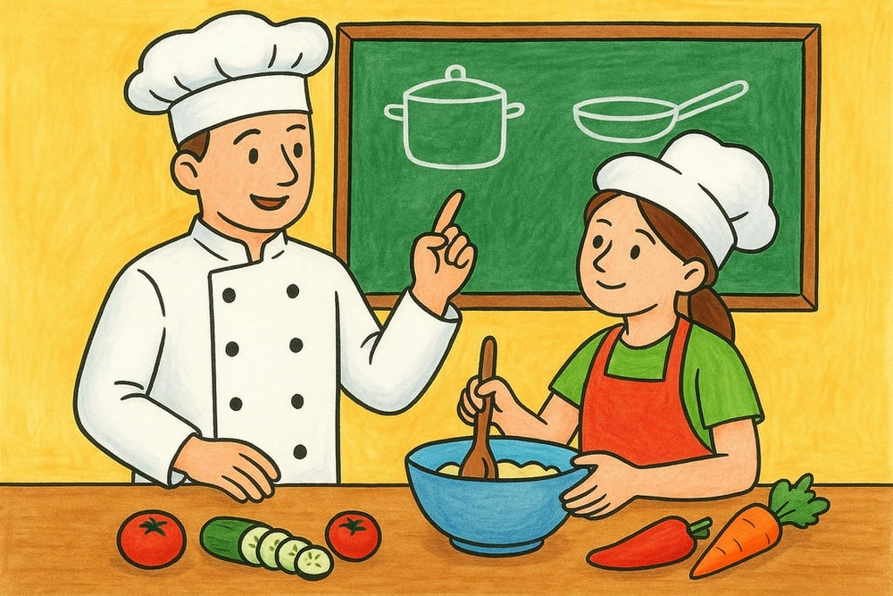 vẽ tranh nghề nghiệp đầu bếp hoạt hình 