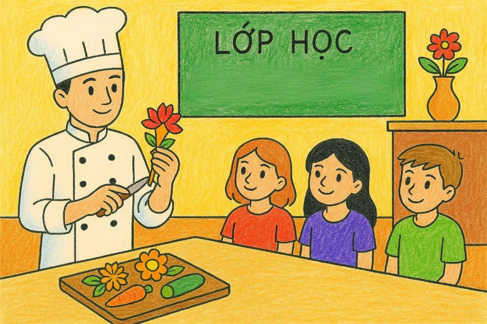 vẽ tranh nghề nghiệp đầu bếp với nồi niêu xoong chảo 