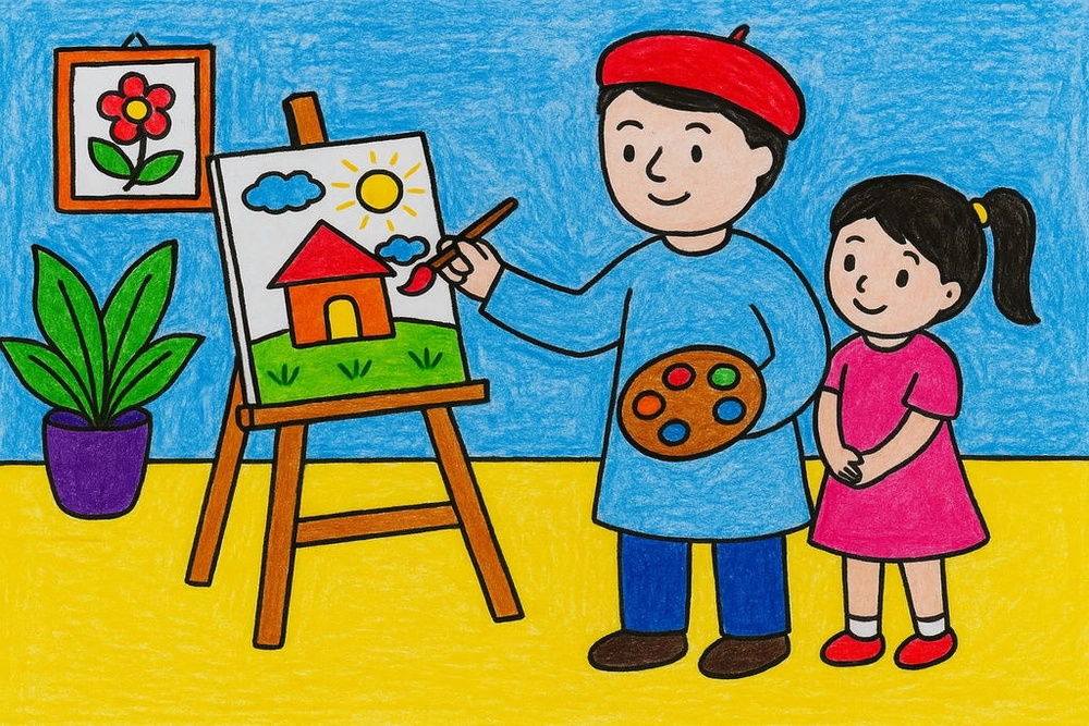 vẽ tranh nghề nghiệp họa sĩ đơn giản mà ý nghĩa 
