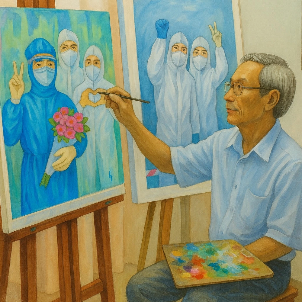vẽ tranh nghề nghiệp họa sĩ theo chủ đề nghề yêu thích 