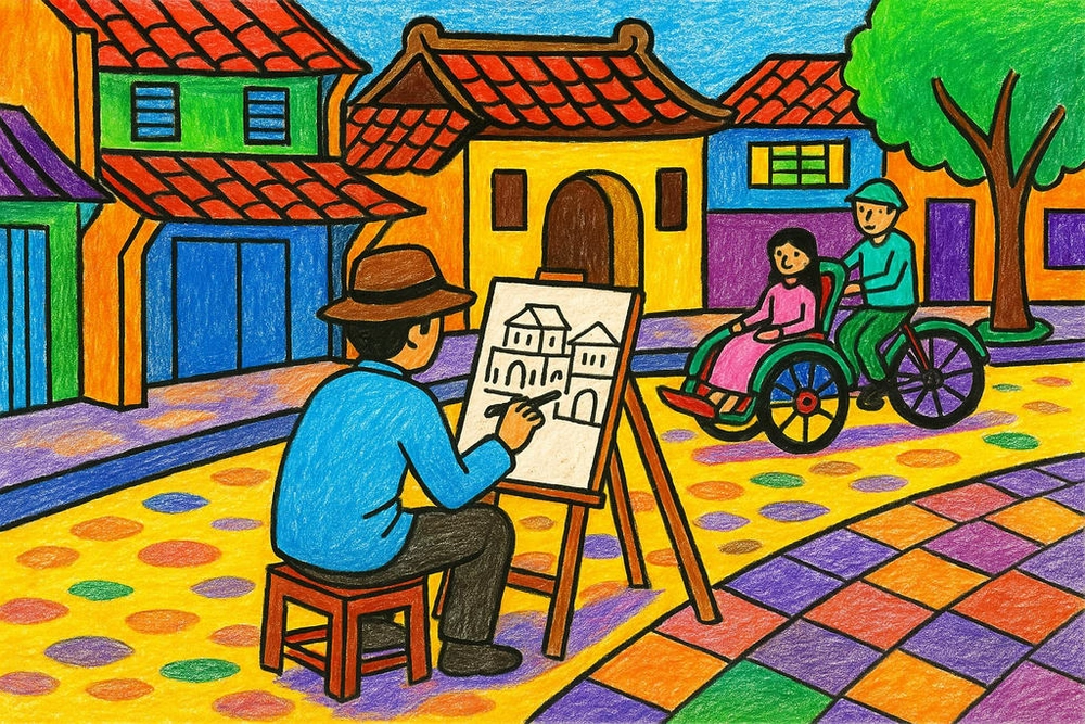tranh đề tài vẽ nghề nghiệp họa sĩ đầy sáng tạo 