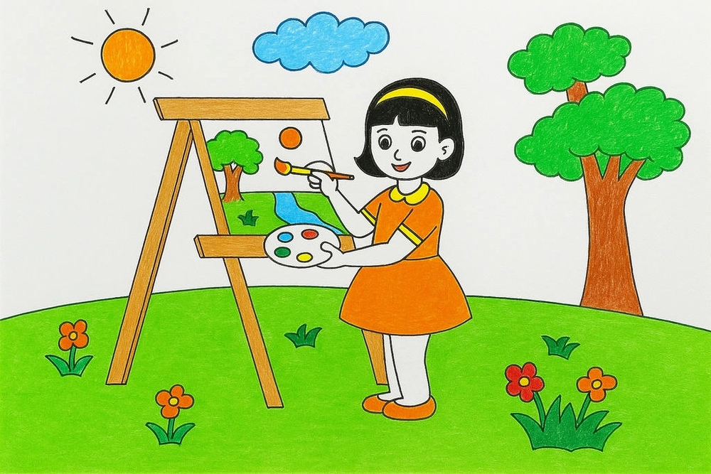 vẽ tranh nghề nghiệp họa sĩ với phong cách hoạt hình 
