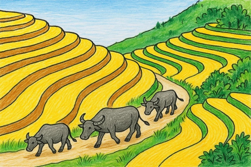 hình vẽ ruộng bậc thang 