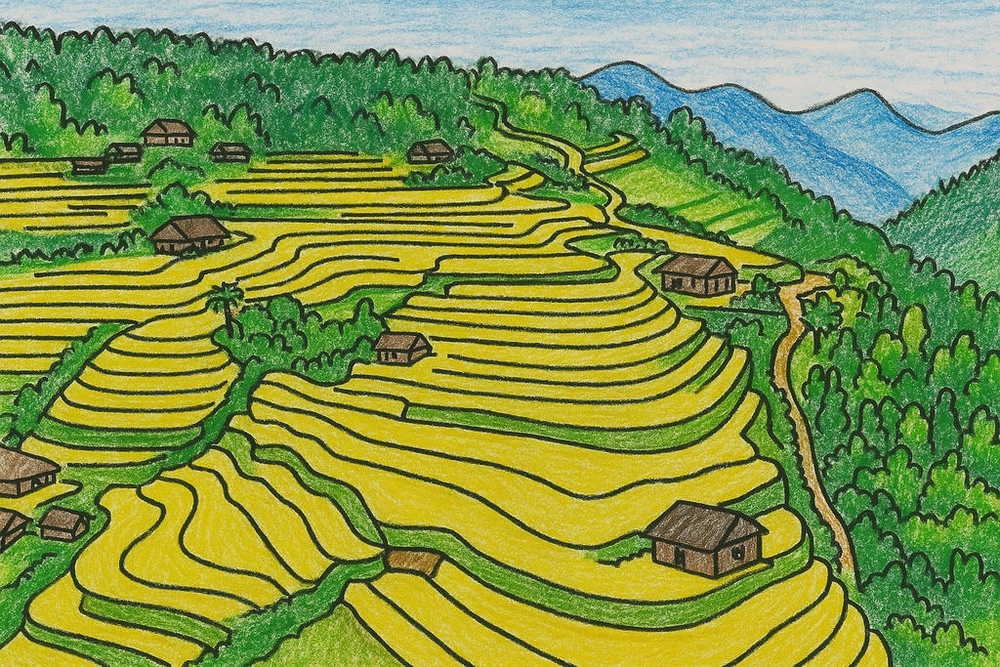 vẽ tranh ruộng bậc thang 