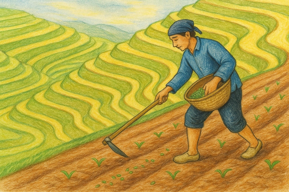 tranh ruộng bậc thang vẽ nét 