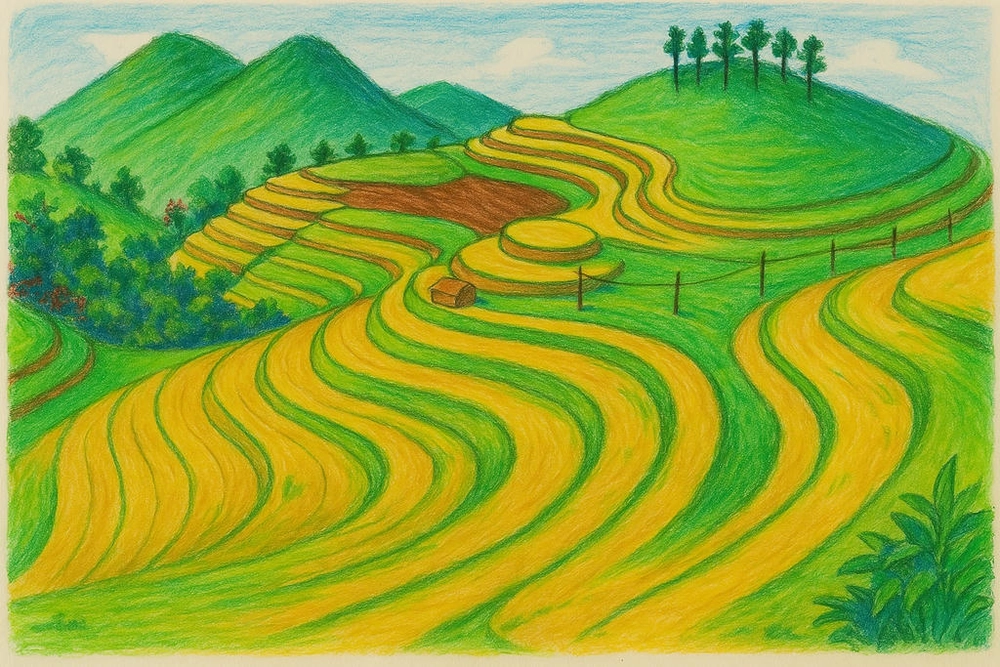 hình vẽ ruộng bậc thang đơn giản 