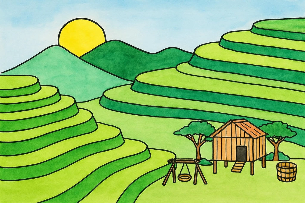 vẽ tranh phong cảnh ruộng bậc thang bằng bút chì 