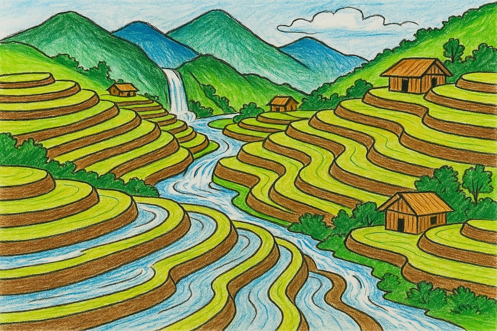 ruộng bậc thang vẽ 
