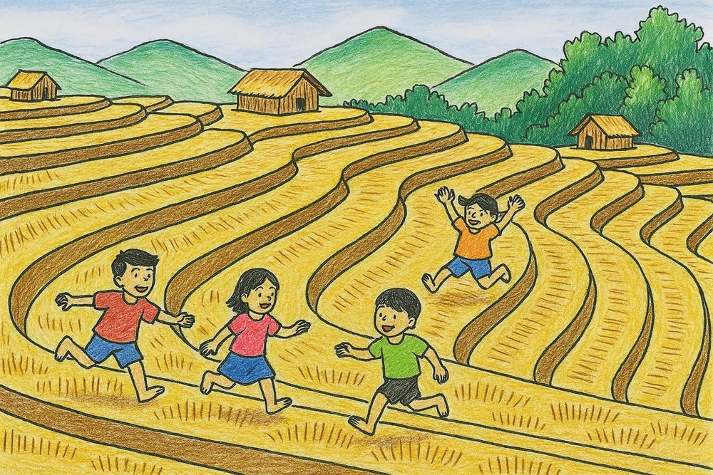 vẽ tranh phong cảnh ruộng bậc thang 