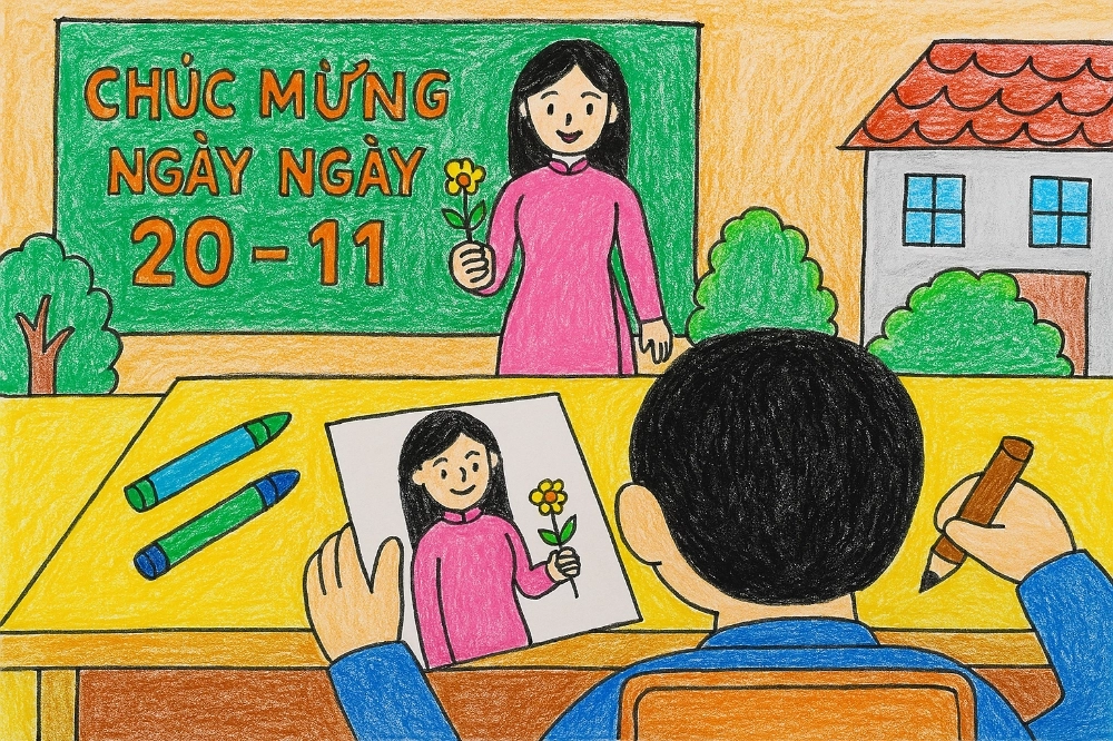 vẽ tranh thầy cô và trường học ý nghĩa 