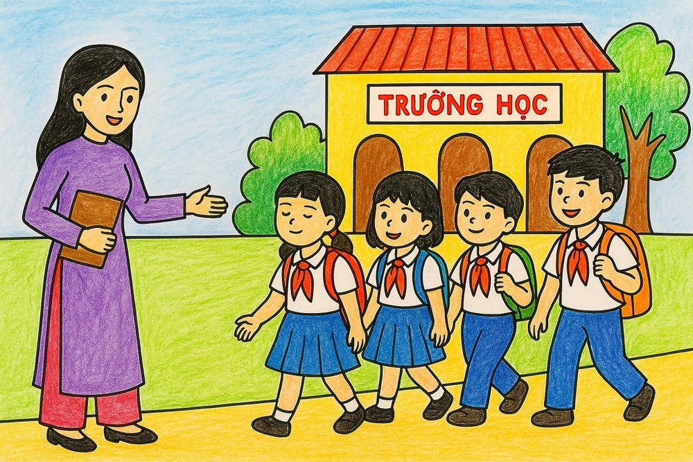 tranh vẽ thầy cô và trường học 