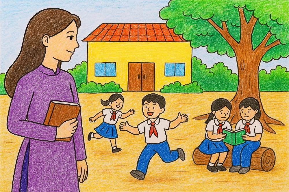 vẽ tranh thầy cô và lớp học 