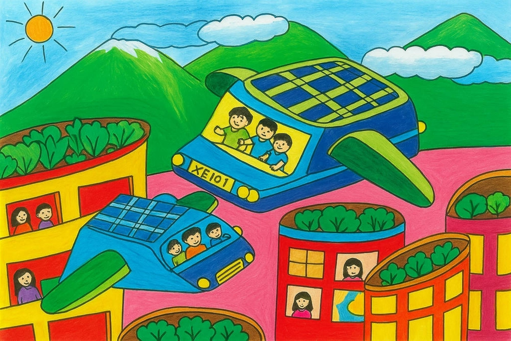 tranh vẽ thành phố xanh tương lai dễ thực hiện 